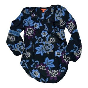 Joe Fresh Blue Floral Sheer Long Sleeve Blouse - Size 
Medium